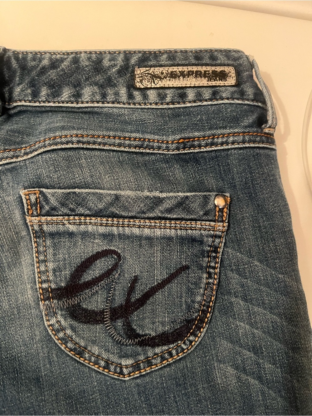 Express Women's Denim Bootcut Jeans with Dark Embroidered Pocket